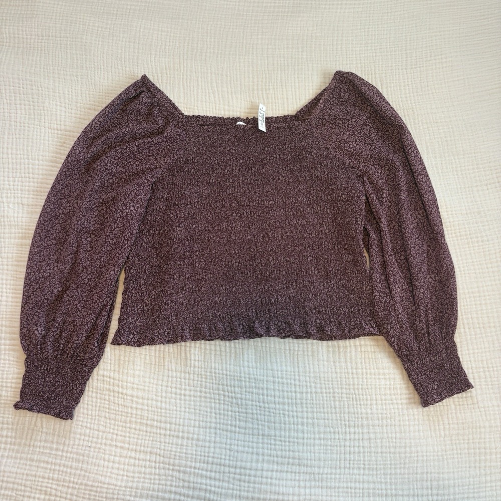 Madewell Lucie Bubble-Sleeve Smocked Top Sz XXL Cottage Garden Vintage Mulberry